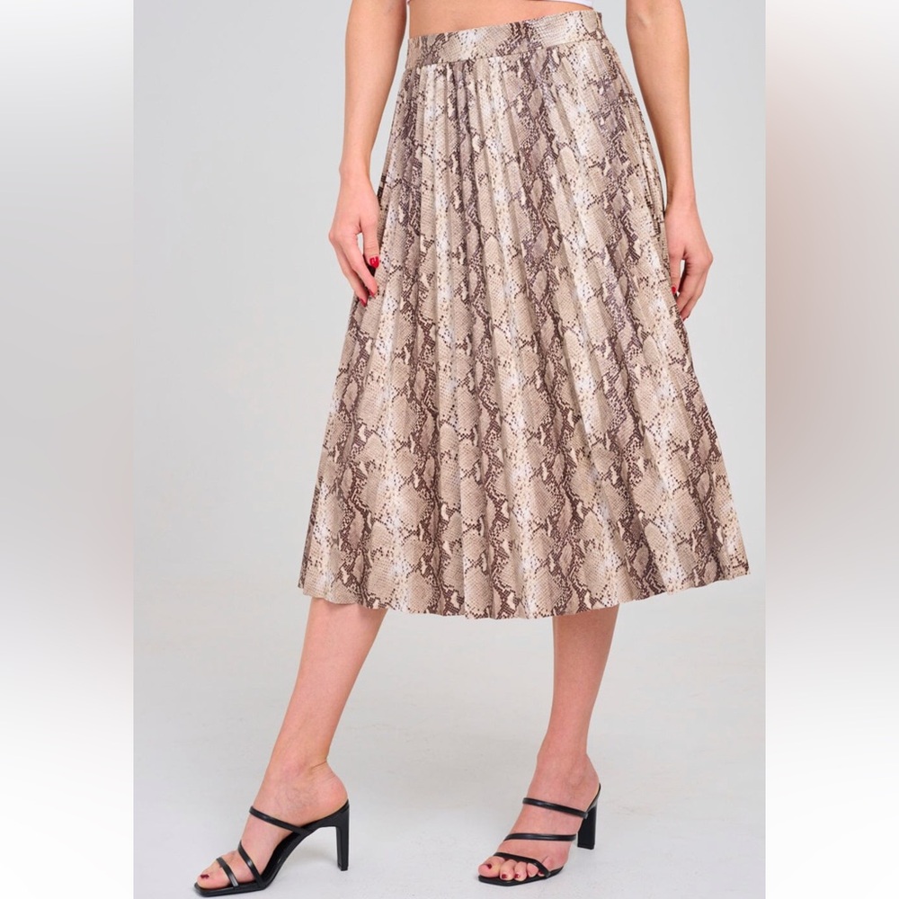 ON SALE . Snake Print Faux Leather Midi Skirt